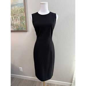 Calvin Klein Black Sleeveless Sheath Dress Gold Zipper Back Size 6 Professional